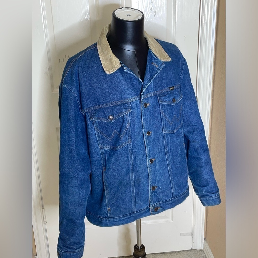 Vtg Wrangler Western Denim Jacket Sz 46L Blanket Lined Corduroy Collar 74260PW - Picture 4 of 11